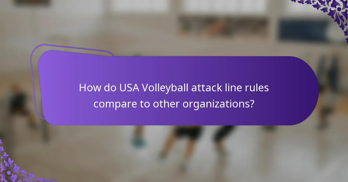 How do USA Volleyball attack line rules compare to other organizations?