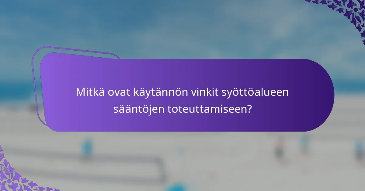 Mitkä ovat käytännön vinkit syöttöalueen sääntöjen toteuttamiseen?